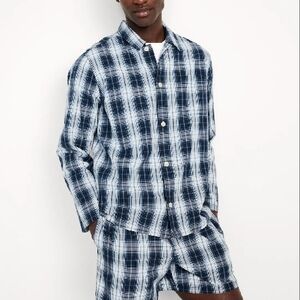 GREAT GIFT-Men's BLUE Plaid PJ’s Stylish roomy top and comfy short bottom-NWT